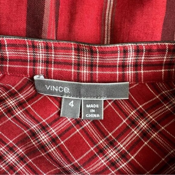 Vince Leather Trim Plaid Long Sleeve Button Down Shirt - 4 - Picture 6 of 8